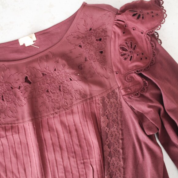 Anthropologie x Tiny Long-Sleeve Crescent Ruffled Lace Top Size Medium EUC - Picture 8 of 11